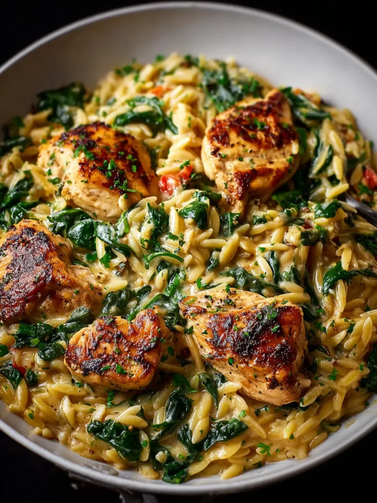 One Pot Garlic Chicken & Spinach Orzo First Image