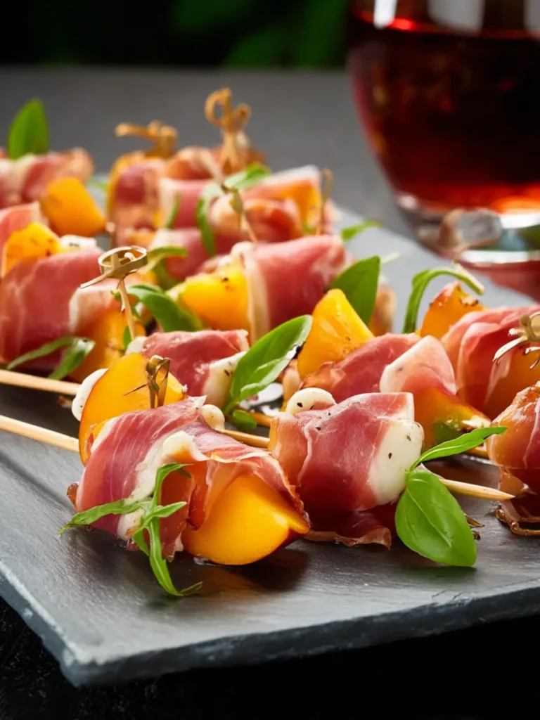 Elegant Prosciutto and Pickled Peach Appetizer Skewers First Image